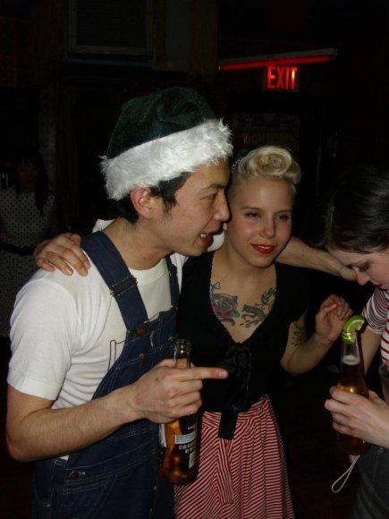 Another of REBEL NIIGHT's DJs, JUNE, dancing with KATIE.