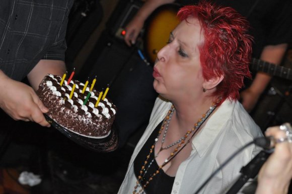 WENDY HUGHES blowing out her candles!
