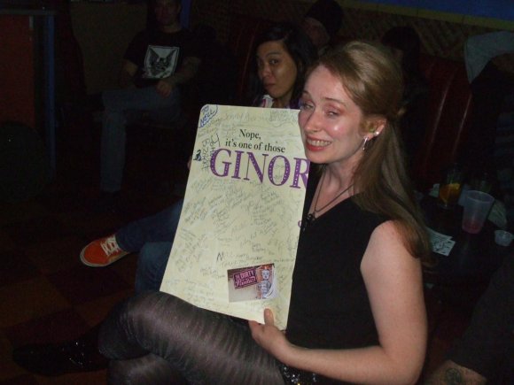 PAT watches as Birthday Girl NELL holds her Birthday Card! (It's folded in half!)